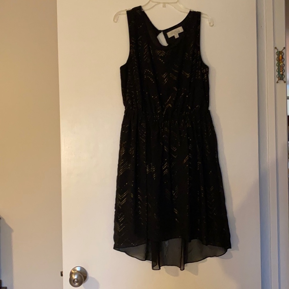 Black and gold geometric high low dress